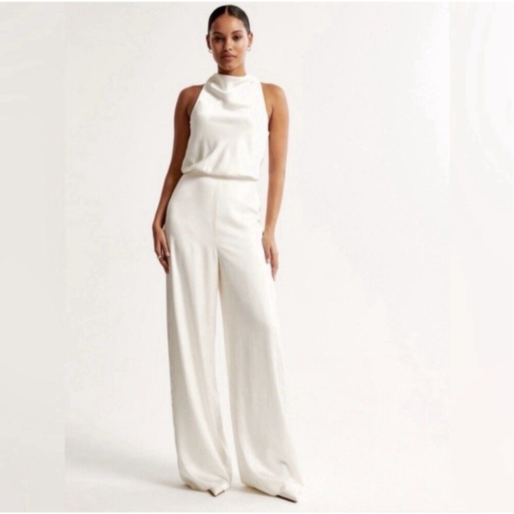 Abercrombie & Fitch High-Neck Draped Satin Jumpsuit Size Small Bridal‎ Grad EUC
